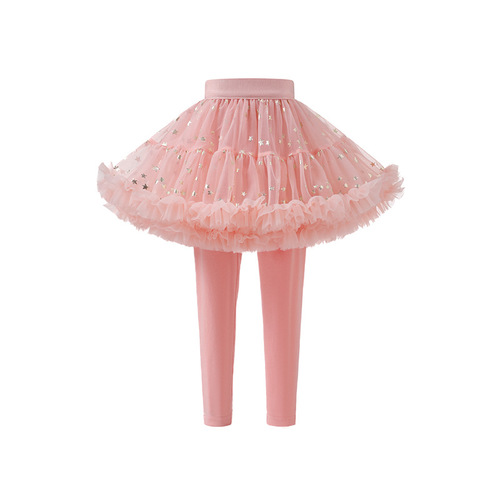 Girls leggings, culottes, autumn and winter holiday two-piece children's pants, girls tutu skirt, mesh star tutu skirt trousers