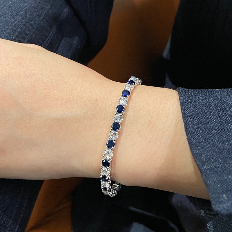 2026 New Model 925 Sterling Silver 3mm Lab-Grown Sapphire Tennis Bracelet Full of Diamonds, High-End, Light Luxury, Versatile Women's Jewelry