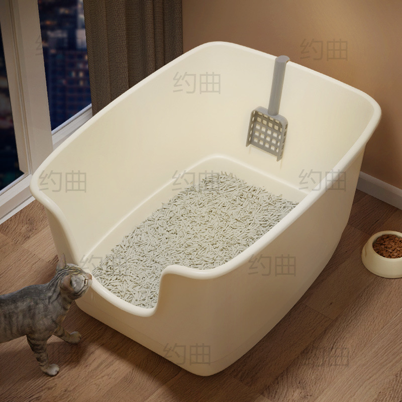Duokote 半密閉型猫トイレ 特大 飛沫防止 フルオープン猫トイレ ハイフェンス 防砂猫トイレ|undefined