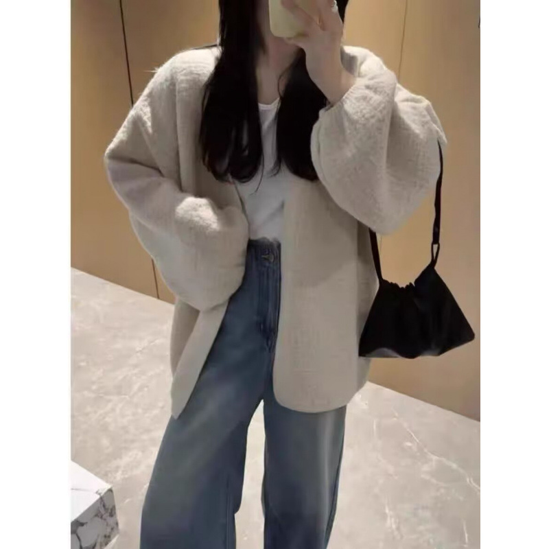 Corteza artesanía de punto Cardigan mujeres primavera y otoño nuevo estilo coreano burbuja manga suéter de aire perezoso abrigo suelto