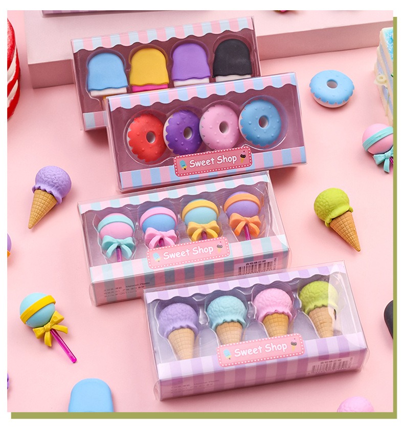 Cartoon Pattern Creative Simulation Student Cute Dessert Shape Ice Cream Box Eraser