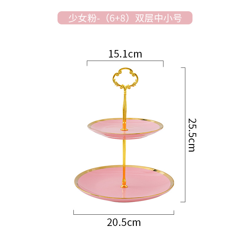 Plato de fruta de doble capa de lujo ligero hogar sala de estar mesa de café merienda plato de caramelo plato de fruta de cerámica de tres capas mesa de postre soporte de la torta