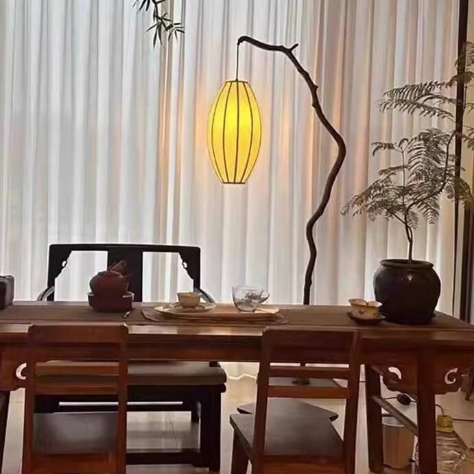 宋氏美学树枝落地灯竹叶绘画客厅免接电茶室茶桌禅意钓鱼落地灯|undefined