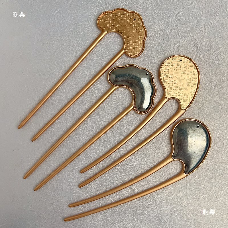 手工diy发簪宋锦贴布艺底胎小众手作发饰空托U型发钗复古盘发簪子|undefined
