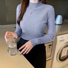 打底衫秋冬气质半高领上衣女修身长袖内搭纯色毛衣针织衫显瘦洋气