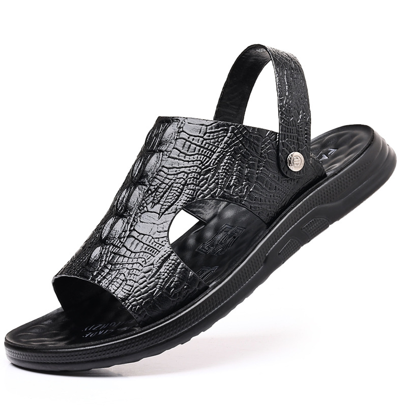 (2개) 샌들 남성 여름 2023 새로운 가죽 캐주얼 슈즈 미끄럼 방지 비치 슈즈 탑 카우 가죽 듀얼 목적 아우터 남성용 슬리퍼