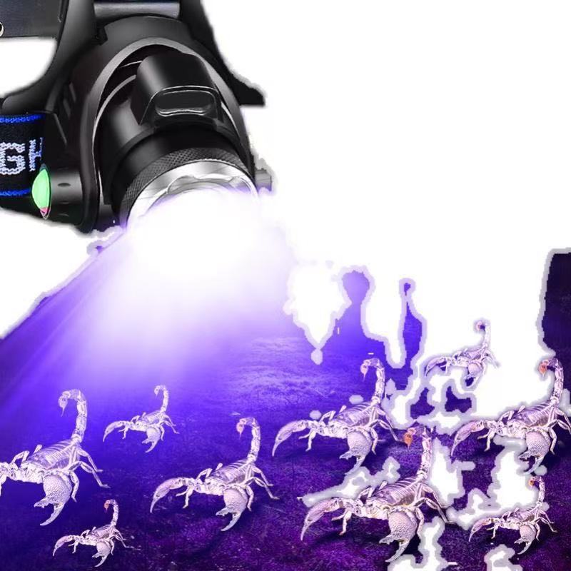 Blanco violeta impermeable noche pesca al aire libre led súper brillante montado en la cabeza batería de larga duración recargable batería de litio sensor luz fuerte