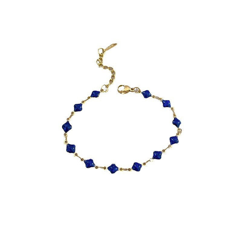 Pulsera de titanio [Acero de titanio de todo el cuerpo] Dongdaemun personalidad estilo simple Lucky Grass pulsera de cadena azul hembra Red rojo retro novias