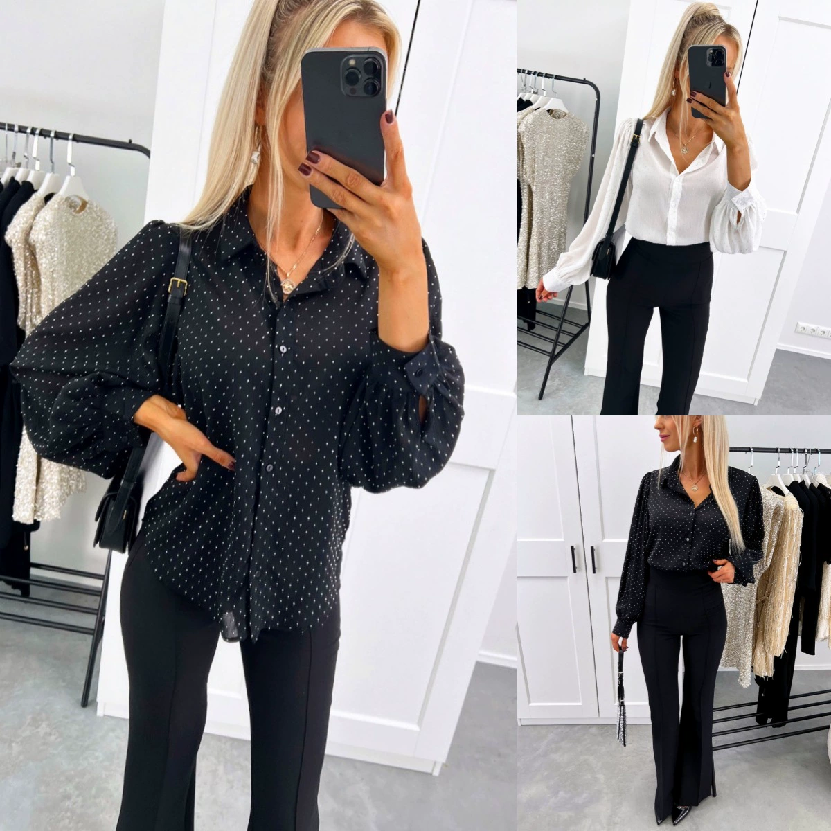 Европейские и американские трансграничные топы-рубашки в горошек с длинным рукавом свободного кроя для женщин, популярные на Amazon в 2025 году (весна-осень)