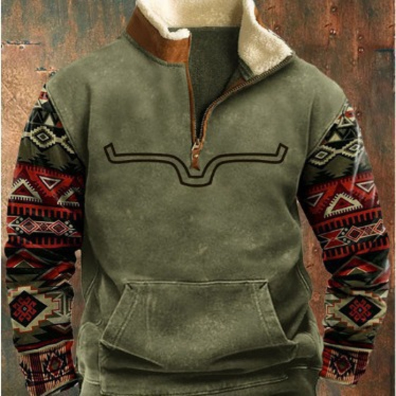 Amazon Spring and Autumn Men's Faux Fur Collar Long Sleeve Half-Zip Printed Casual Fashion European and American Trend Jacket 285 Amazon Spring and Autumn Men's Faux Fur Collar Long Sleeve Half-Zip Printed Casual Fashion European and American Trend Jacket 285