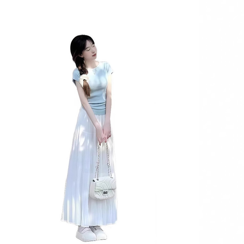 夏服、エレガントで年齢を軽減する美しい半袖トップスとスカート、エレガントで控えめなツーピーススーツのセット|undefined