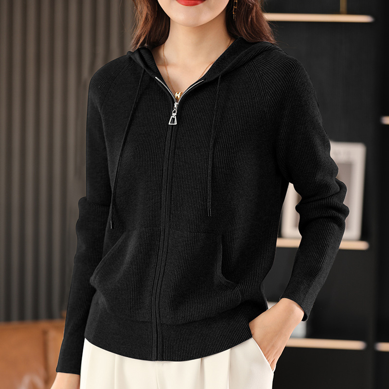 2025 Autumn Pullover Sweater Women's Knitted Hoodie Zipper Wool Sweater Manufacturer Wholesale Dropshipping 2025 Autumn Pullover Sweater Women's Knitted Hoodie Zipper Wool Sweater Manufacturer Wholesale Dropshipping