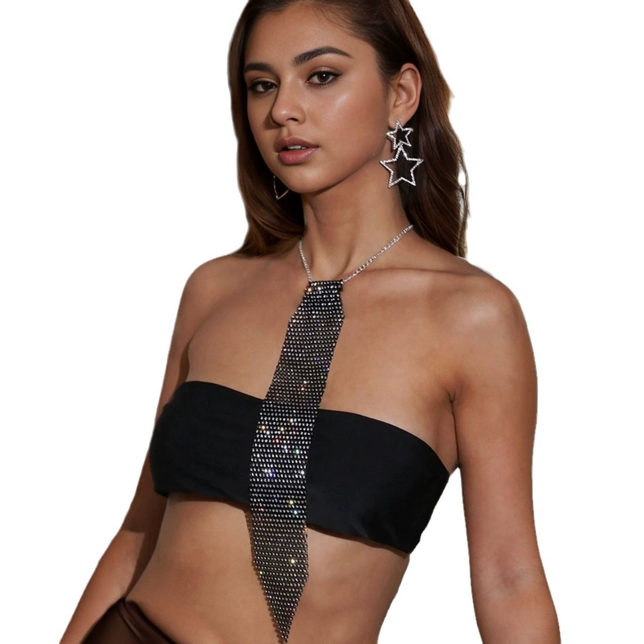 SHEIN одинаковый кросс-бордер кросс-бордер кросс-бордер кросс-бордер Diamond Tide People Европейская и американская мода многоступенчатая рыболовная сеть Diamond Night Shop Hot Girl Tie