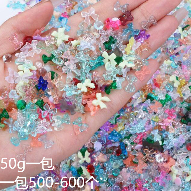 50g Pack of Ice-Clear Nail Art Bow Decorations, Mixed Random Simple Resin Nail Butterfly Ribbons and Small Flowers Wholesale 50g Pack of Ice-Clear Nail Art Bow Decorations, Mixed Random Simple Resin Nail Butterfly Ribbons and Small Flowers Wholesale