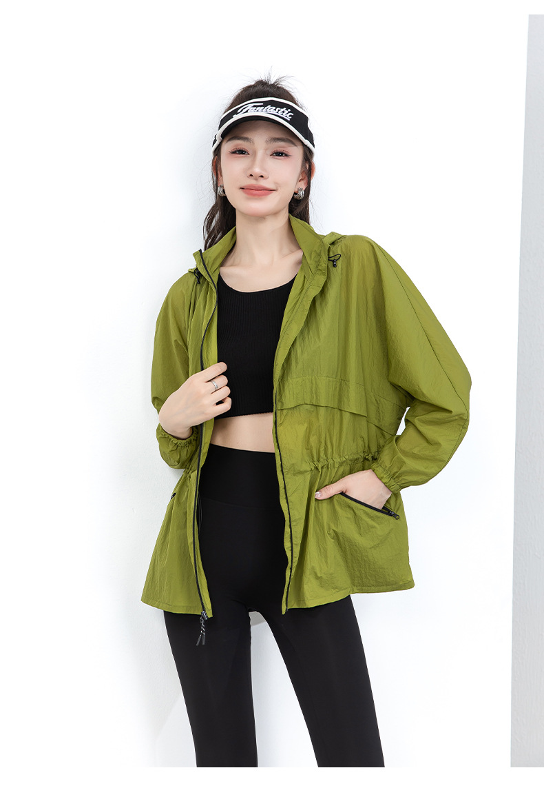 Áo chống nắng nữ dáng dài có mũ, chất liệu nylon mỏng nhẹ thoáng khí — Màu xanh lá cây chi tiết 24