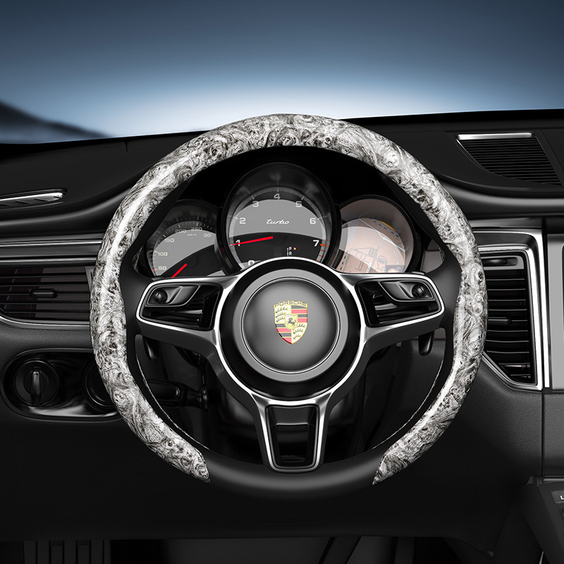 車用ナッパレザーステアリングホイールカバー、ユニセックスピーチウッドグレイン大型ハンドルカバー、滑り止め、吸汗性、耐摩耗性クロスボーダー|undefined
