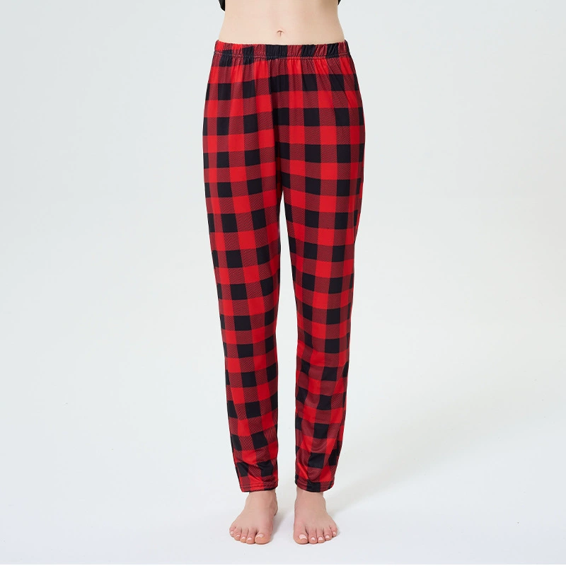 Рождественские трансграничные пижамы для родителей и детей, черные и красные клетчатые домашние костюмы для родителей и детей в европейском и американском стиле, домашняя одежда оптом