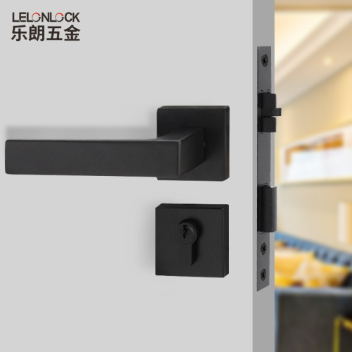 Wholesale zinc alloy Nordic style black square indoor door lock bedroom door lock solid wood door split mechanical door lock