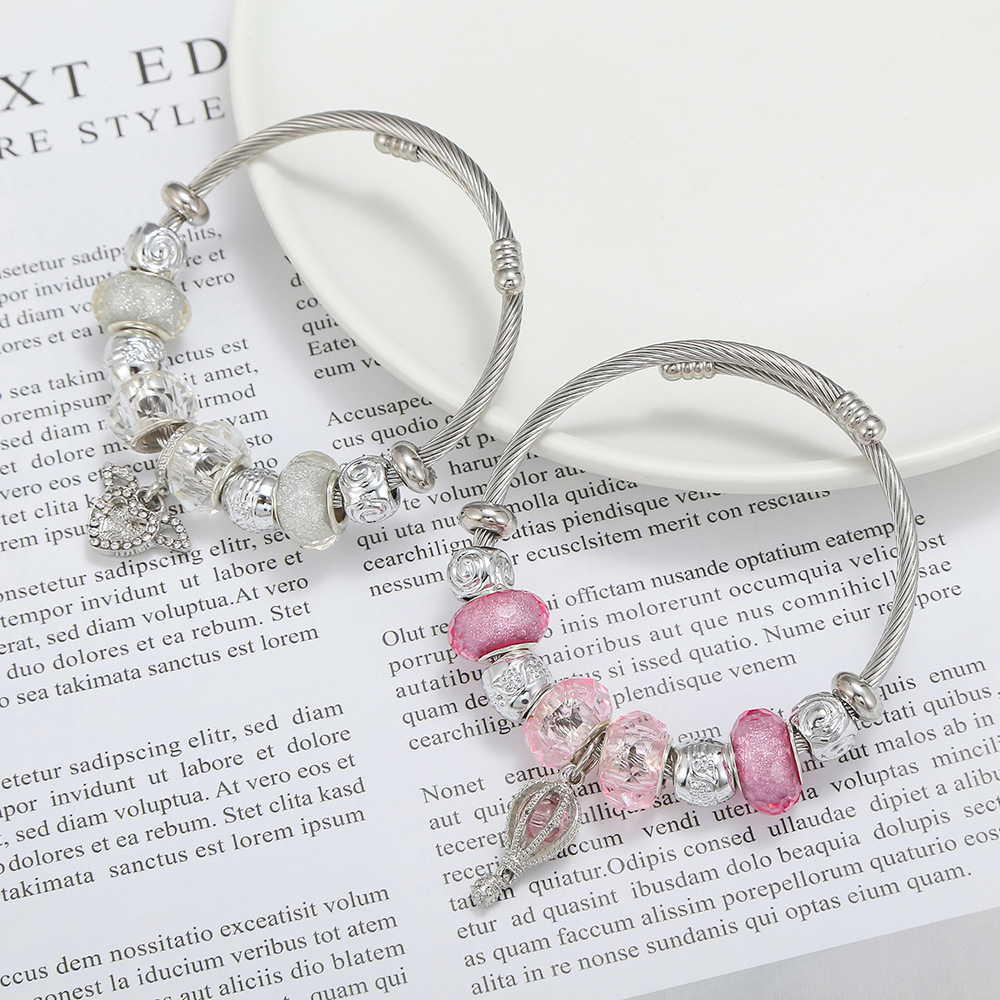 Simple Style Hot Air Balloon Heart Shape Wings Stainless Steel Alloy Inlay Resin Womenu0027S Bangle