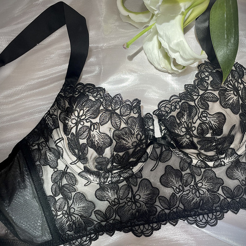 French fishbone long sexy lace bra set for women, embroidered bustier, comfortable, shaping, thin, European and American style