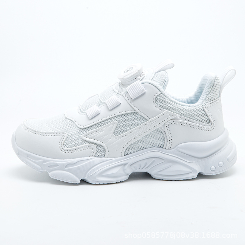Autumn New White Children's Sports Shoes, Small White Shoes, Medium and Large Children's Breathable Student Sneakers, White Running Shoes