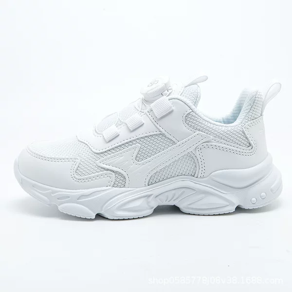 Autumn New White Children's Sports Shoes, Small White Shoes, Medium and Large Children's Breathable Student Sneakers, White Running Shoes
