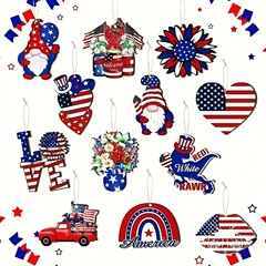 愛国記念日ウッドチップアメリカ独立記念日ホームデコレーションペンダント木製工芸品 UV 印刷ペンダント装飾