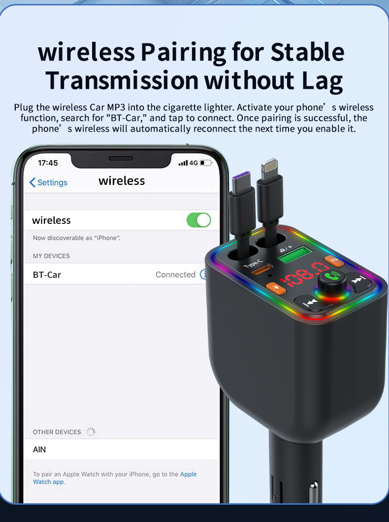 Ebay Cross-Border Factory Supply Car Bluetooth Receiver Supports Lossless Music Playback Car Mobile Phone Fast Charging