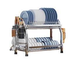 亞馬遜跨境專供廚房收納不鏽鋼碗筷碟子刀具菜板多功能收納瀝水架