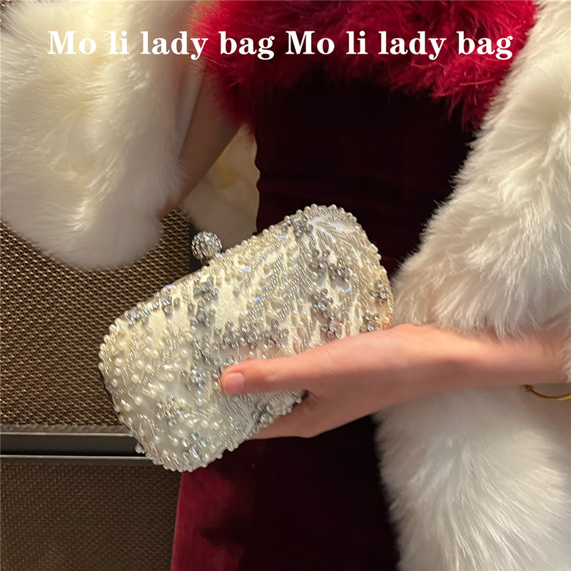 Moli Diamond-encrusted Evening Bag Dress with Black Clutch Bag Women's Pearl Rhinestone Handbag Celebrity Cheongsam Bag Moli Diamond-encrusted Evening Bag Dress with Black Clutch Bag Women's Pearl Rhinestone Handbag Celebrity Cheongsam Bag