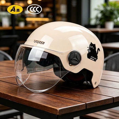 Motosiklet kaskı (dəbilqə) | national standard 3C certified safety helmet - glossy-double-mirror-model-khaki-cool-black-catsunshade-hidden-inner-mirror12