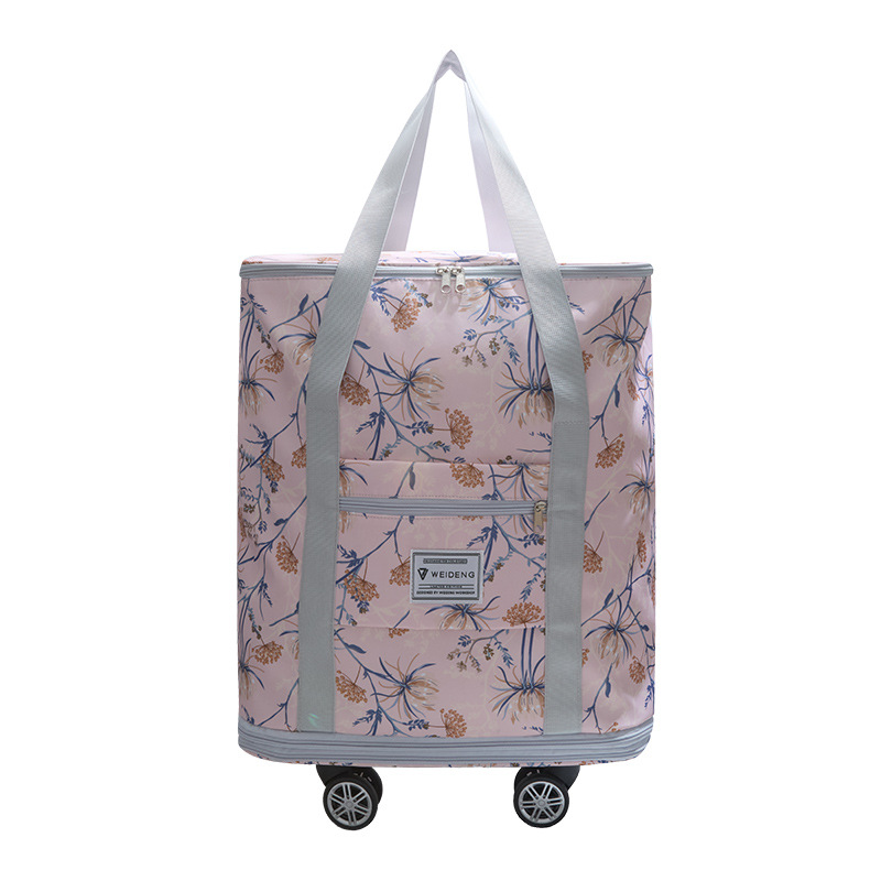 Bolsa de viaje con rueda universal, bolsa de lona de gran capacidad para mujer, almacenamiento de viaje de corta distancia, bolsa de envío de polea de doble capa, bolsa de espera