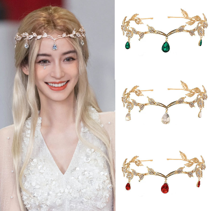 Corona barroca para mujer, dije de ceja nupcial de aleación con forma de gota de agua y hoja, diadema de princesa, accesorios para el cabello retro con diamantes de imitación