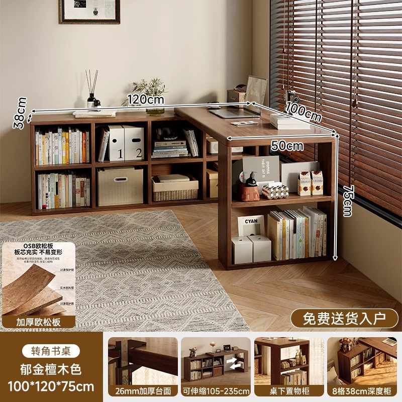Escritorio de esquina, estantería, escritorio de dormitorio para niñas de estilo antiguo, escritorio de computadora en forma de L para estudiantes que aprenden a escribir en casa