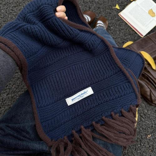 Korean Color Block Knit Scarf Long Wool Fringe Neck Scarf Women Autumn Winter Thick Warm Atmospheric Shawl Trendy