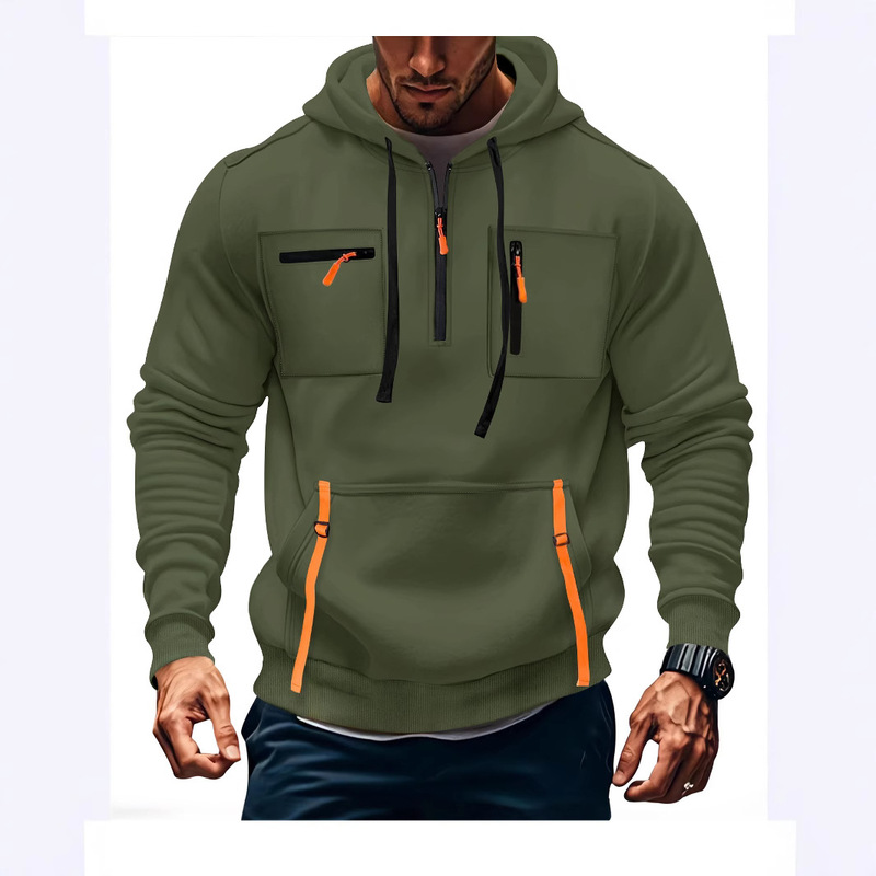 2025 Cross-Border Hot Selling Winter Men's Sweatshirt Hoodie Zipper Multi-Flap Pocket Pants Pullover Men's Sportswear