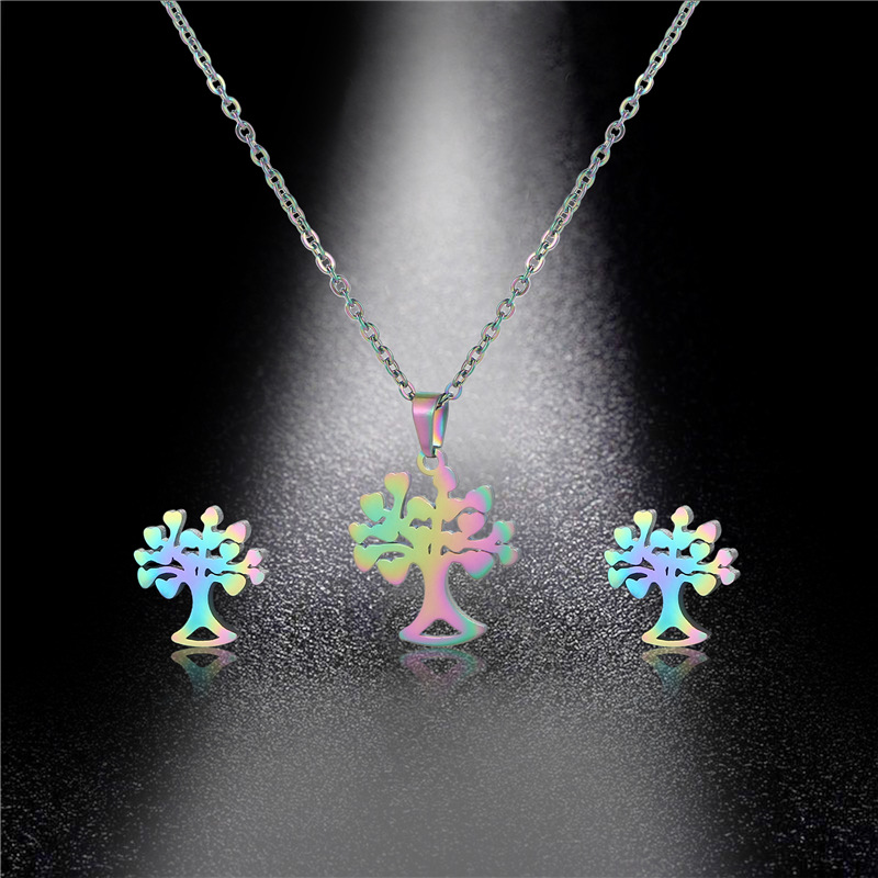 Cross-Border Foreign Trade Ornament Colorful Stainless Steel Earrings and Necklace Set European and 