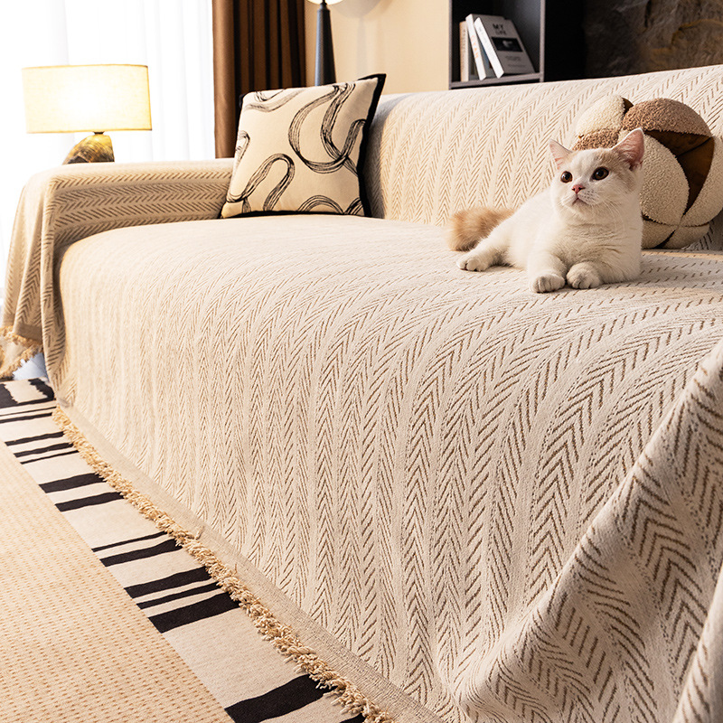 Chenille-Bezug, rutschfest, katzensicher, einteiliger Sofabezug, universell, vollständige Abdeckung_voghion.com