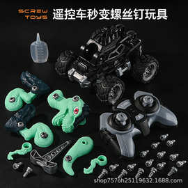 跨境专供RC遥控车恐龙玩具车灯光喷雾2.4G电动玩具拆装积木遥控车