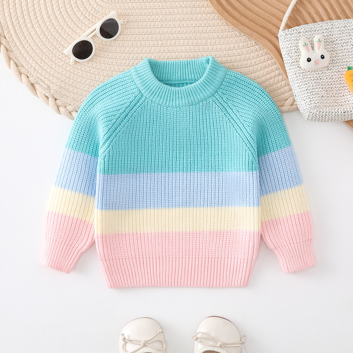 레인보우 그린 스웨터