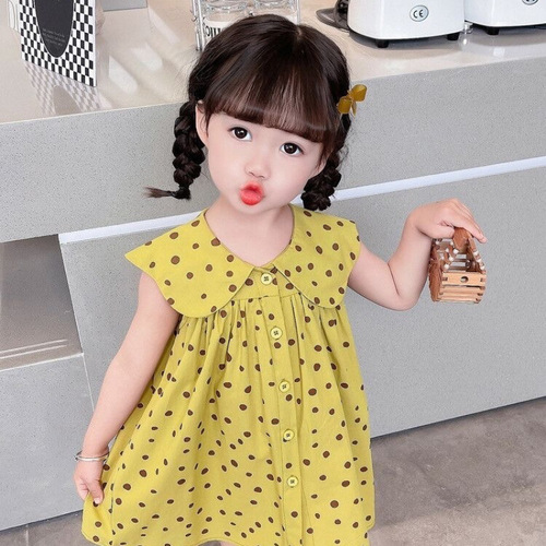 Girls' Summer Polka Dot Dress 2025 Trendy Children's Dress for Dolls and Babies, Medium-Long Length Korean Style