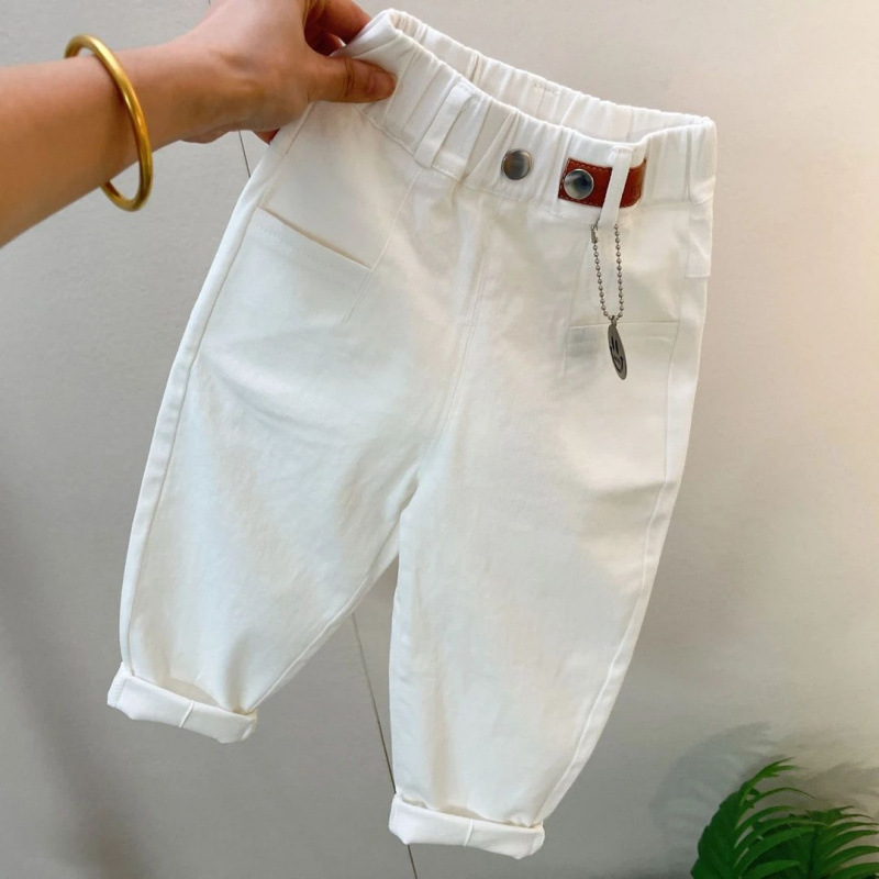 Summer children's white elastic trousers for men and women