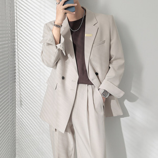 Ins Light Mature Style Spring and Summer New Men's Suits with Draping Effect, Slightly Loose Casual Suit Set, Korean Version Slim Fit