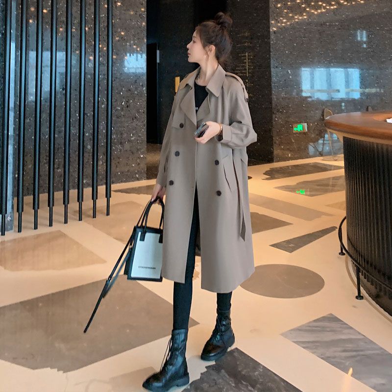 Elegant Thin Trench Coat for Women, Mid-Length Spring New Korean Style Slimming Jacket, Loose Coat