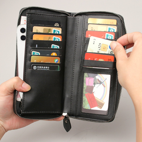 Foreign trade wallet business casual multi-card slot clutch large space men's medium and long portable zipper bag