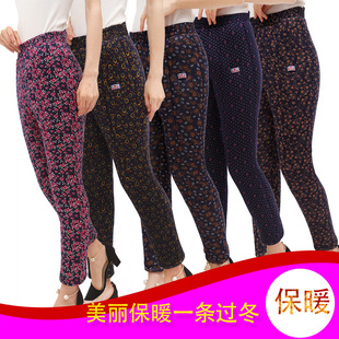 Autumn and Winter Middle-Aged and Elderly Women's Large Size Mother's Wear Soft Breathable Warm Pants Loose Plus Velvet Thickened Cotton Dropshipping