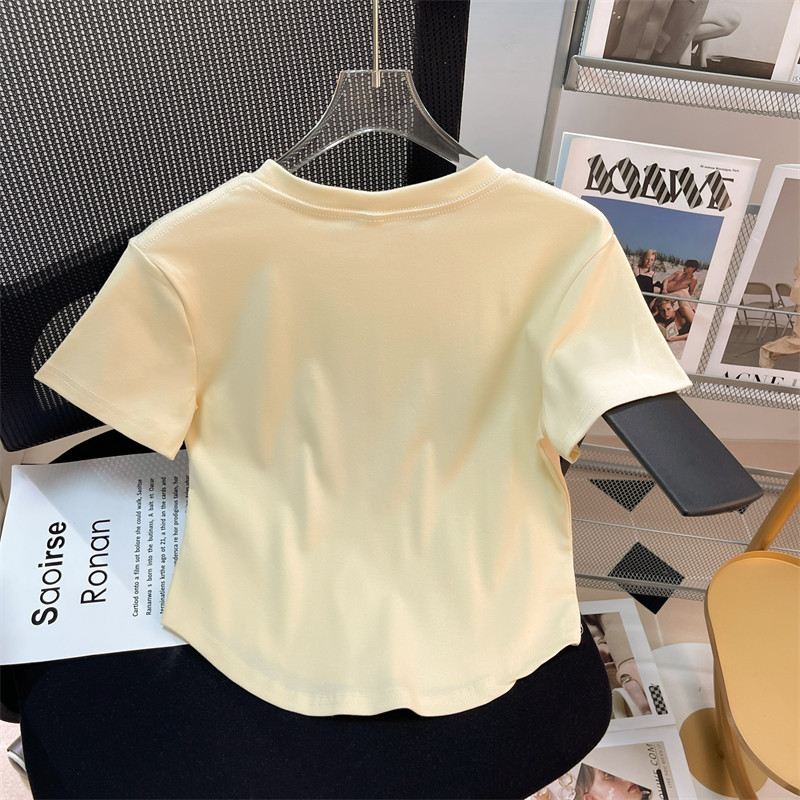 Apricot cotton small design short fitted short sleeve T-shirt