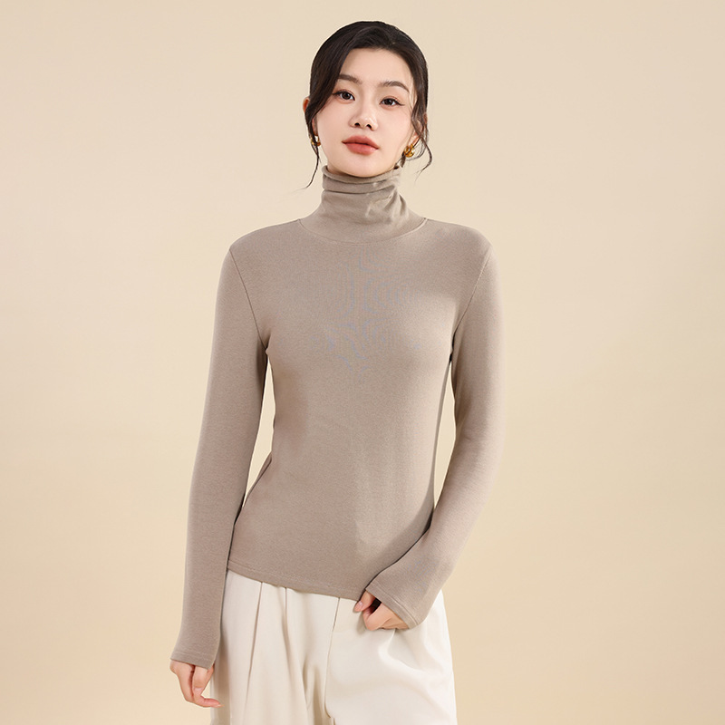 202 Spring New High-Neck Pullover Knitted Sweater for Women, Slim Fit, Brushed Fabric, Self-Heating, Stacked Collar Base Layer Top