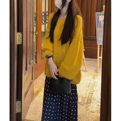 时尚休闲小个子套装女2025早秋新款针织上衣波点半身裙两件套女装