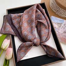 老钱风棕色丝巾70棉麻小方巾女薄款围巾领巾高级感头巾搭西装衬衫